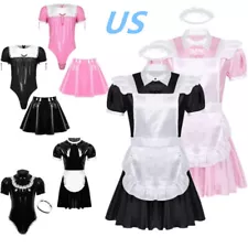 US 2Pcs Men's Sissy French Maid Cosplay Costume Halloween Fancy Dress Outfits