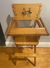 Antique/VTG Baby Doll's Wood High Chair w/ Stencils/Decals Dancing Swedish!