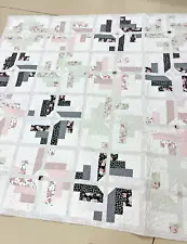 NEW Handmade Lap Quilt in Shades of Pink Green Black 62" x 62", Quilts for Sale