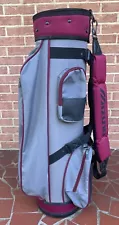 Vintage Mizuno Gray & Burganday Canvas 6-way Cart Bag w/ Rain Cover RARE READ