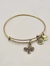 Alex and Ani Gold " 4 Leaf Clover ☘️ Crystal Charm Expandable Bangle Bracelet ✨️