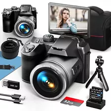 Digital Cameras 4K 64MP 16X Flip Screen Video Camera w/ 2 Batteries For YouTube