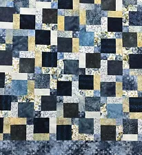 Unfinished Batik Quilt Top, Blue & Yellow, 55" x68", Quilt Tops for Sale