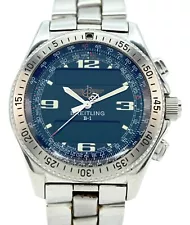 Breitling Men's 43mm B-1 Black Dial 50m Ani-Digi Stainless Watch! Ref: A68362!