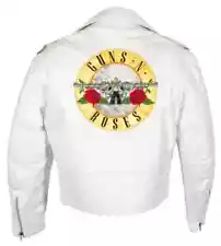 Guns N Roses AXL Rose Concert Hard Rock Biker White Real Leather Jacket For Men.