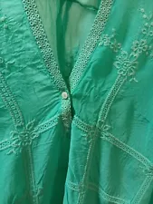 Johnny Was JWLA turquoise Embroidered top Medium Boho Hippie Peasant Blouse