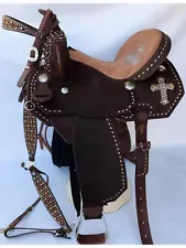 Western Barrel Racing Horse Saddle Cowhide Leather Equestrian Tack 12-18 inches