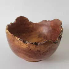 2003 Vintage Cherry Burl Wood Bowl Signed 4.5"w×3.25"t