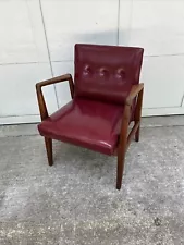 Fine Jens Risom Walnut Lounge Chair ~Red Maharam