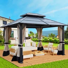 Coastshade 10 ft. x 12 ft. Outdoor Hardtop Gazebo with Nettings and Curtains