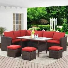 7 PCS Outdoor Patio Furniture All Weather Wicker PE Rattan Sectional Sofa Set