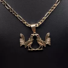 Dos Gallos Medalla Chicken Rooster Pendant Necklace 24" Cadena Oro Laminado