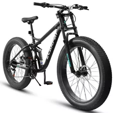 26 In Fat Tire Mountain Bike 4 In Knobby Tires Full-Suspension 21 Speed for Men