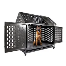 45" Heavy Duty Strong Metal Huge Dog Kennel Cage Crate For Large Dogs Two Doors