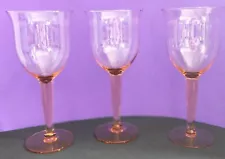 Vintage Set Of 3 Blush Pink Wine Glasses Water Goblets Thick Stem 9 1/2" Tall