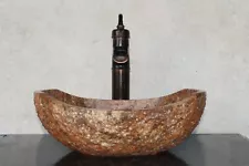 Natural Stone Sink - Rustic Travertine Marble - Hand Carved Vessel Sink