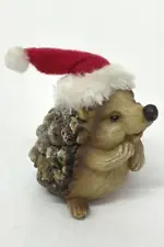 Pinecone Back Hedgehog in Santa Cap Hat Figurine Cute Decorative Seasonal