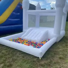 13x8ft Oxford Inflatable White Bounce House with slide and ball pit for kids