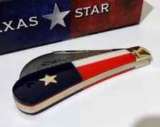 NICKEL SILVER TEXAS STAR HAWK HUNTING POCKET KNIFE W/ DISPLAY CASE !