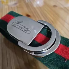 Old GUCCI Logos Web Stripe Belt Green Red Silver Canvas Italy Authentic