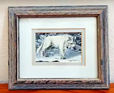 Timber Wolf Art Original/Print by Artist Cindy Torak 1990 Matted/Framed 12 x 10