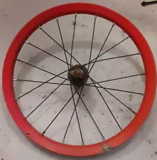 12.5" diameter front bike RIM, for 16" tire, red, rusty, 1 minor dent, but works