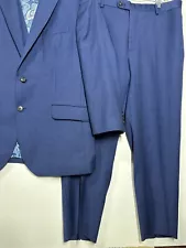 Joseph Abboud Mens Navy Blue Wool Pinstripe 3 Piece Suit Jacket Pants Vest