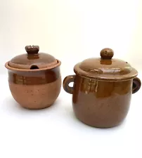 Studio Pottery Preserve Jam Pot Pickles Mustard Jars x 2, Lidded Cottagecore