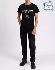 RRP€990 BALMAIN Jeans W31 Distressed Colored Wash Embroidered Made in Japan