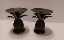 Pair of Brass Pineapple Candle Stick 5-1/4” X 4-1/2” for Taper or Piller Candles