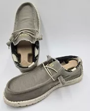 Original Mens Hey Dude Wally Stretch Laced Up Loafer Shoes - Beige - USED