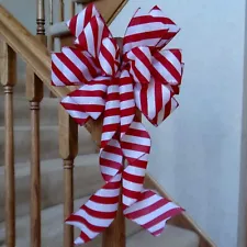 10" WIDE RED & WHITE STRIPED CHRISTMAS BOW FOR GIFTS LANTERNS WREATH DECORATIONS