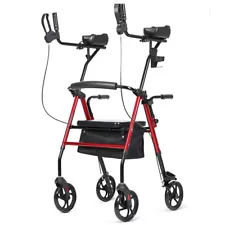 Upright Walker Stand Up Rollator Walker with Padded Seat Backrest Lightweight US