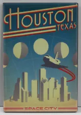 Houston "Space City" Vintage Travel Poster 2" x 3" Fridge Magnet. NASA Texas