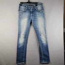 Nudie Jeans Mens 32x32 Blue Light Wash Denim Pants Faded Stretch Skinny Casual