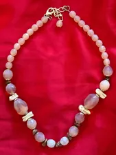 PINK QUARTZ AND TOURMALINE STONE CHIP NECKLACE 16”+3”