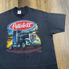 Vintage Peterbilt Shirt Mens XL FITS L Black 1988 Tonkin Trucker Truck Stop 80s