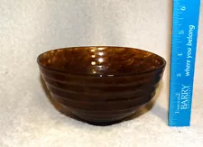 SALE-VTG Hand-Blown Art Glass Amber Speckle Leopard Tortoise Round Ribbed Bowl