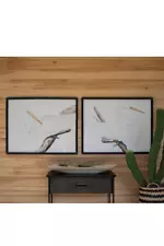 Set Of Two Framed Heron Prints Under Glass Multi Frame With Natural Wood Frame