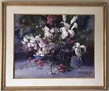 Ted Goerschner Original Oil Painting, Lilies in a Vase