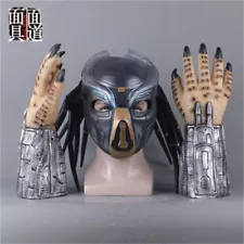 Predator Mask Gloves Halloween Cosplay Props Headgear Helmet Adult Latex Costume