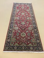 2’.6X 8’ Red Navy Traditional Floral Hand Knotted Oriental Rug Short Runner Wool