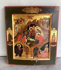 Antique Russian Icon Orthodox Nativity Of Jesus Christ