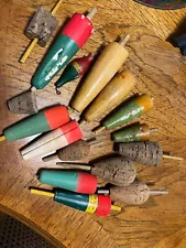 Vintage Fishing Bobbers Cork-wood Lot of 16 A Great Unique primitive Lot