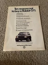 Vintage 1983 VOLKSWAGEN RABBIT GTI Print Ad 1980s "TOP 10 REASONS"