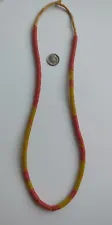 RARE STRAND SMALL ANTIQUE RED - YELLOW CZECH SNAKE AFRICAN TRADE BEADS 22 INCH