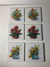 Set of 6 Vintage 1998 Ceramic Tiles/Coasters USA 4 in.