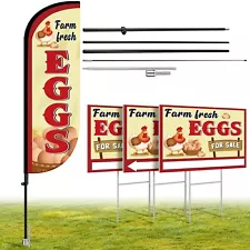 1 Pcs 15ft Large Farm Fresh Eggs Feather Flag and 3 Pcs Fresh Eggs for Sale S...