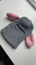 Balaclava Face Mask Women Bad Bunny Big Knit Gray & Pink Playboi Carti Style