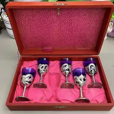 Oriental Cobalt Blue Glass and white metal goblets Set Of 5 (090411)